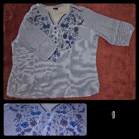 Tunika, hellblau mit Blüten & Glitzer, XL, NEU