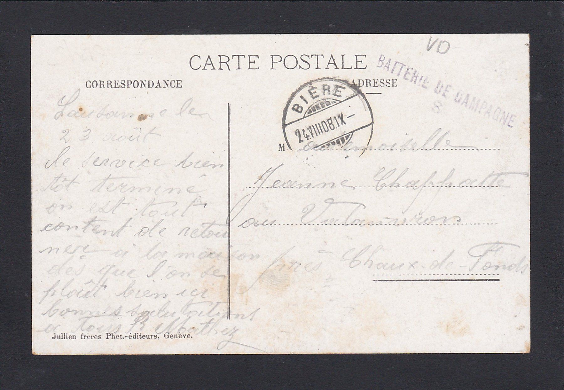 Cartoline postali: Dampfschiff "BONIVARD" Lac Léman 1908 – Usato da Reiden venduto da cinfis 1