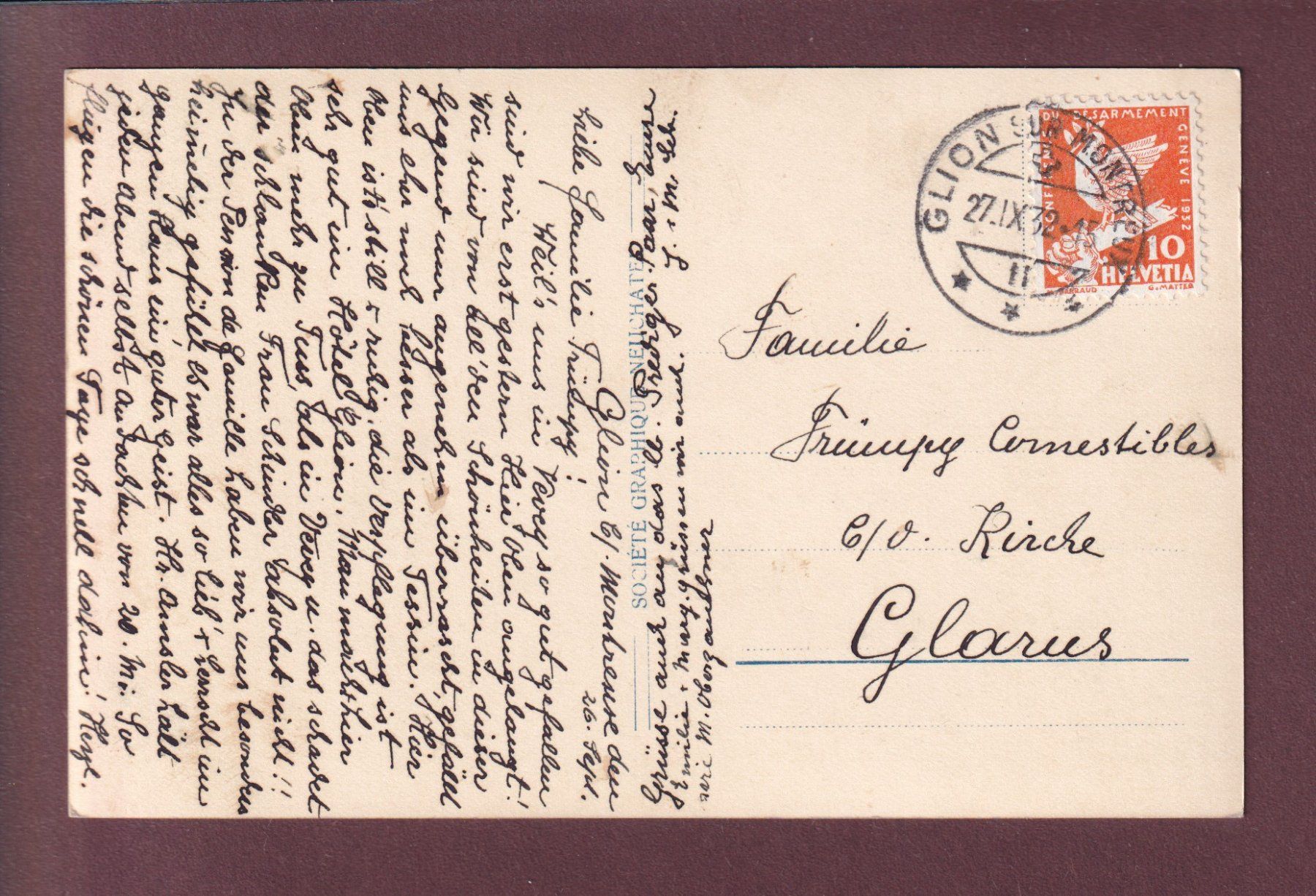 Cartoline postali: GLION - Dents du Midi - 1932 – Usato da Pully venduto da nicecards 1