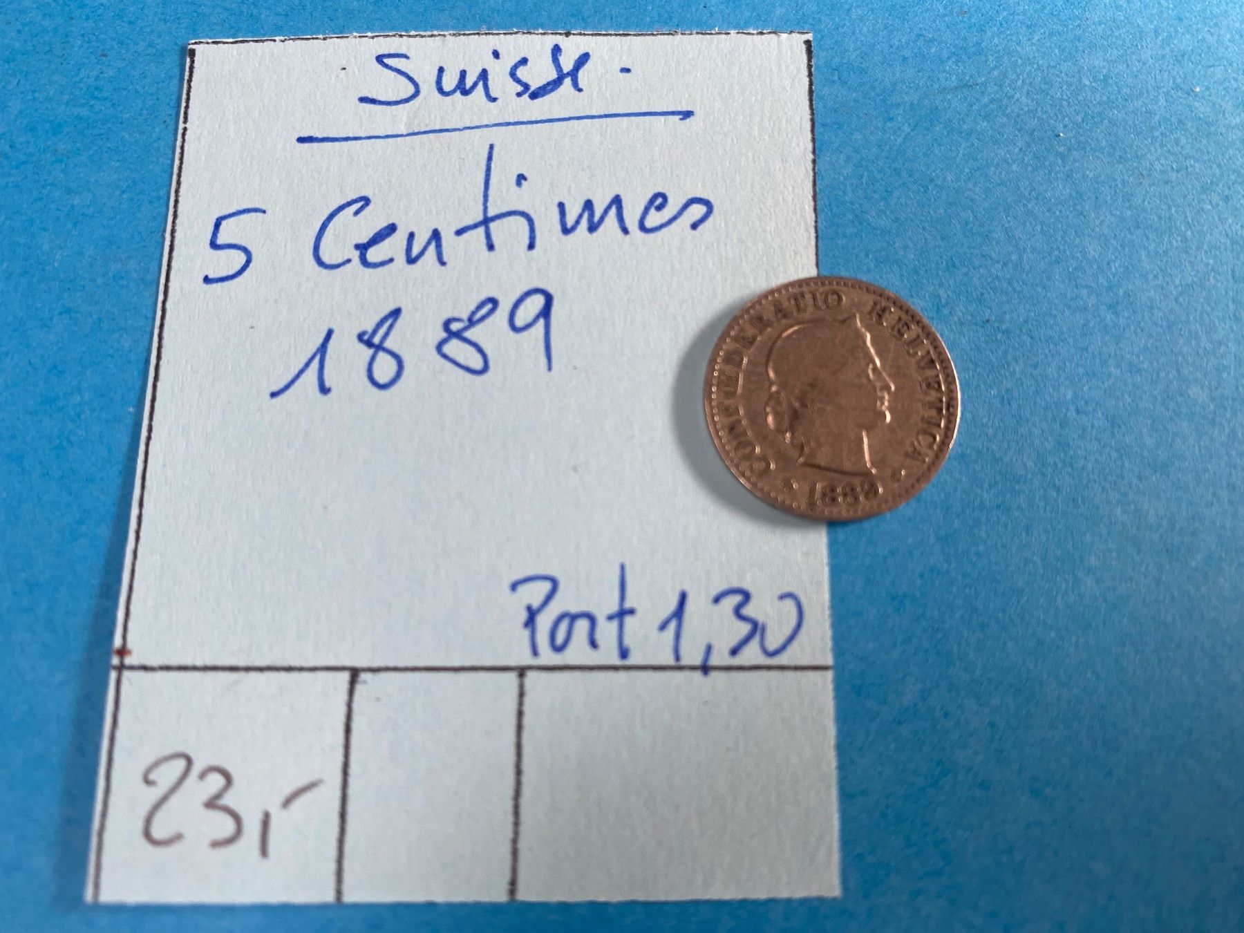 Tutti le monete: SUISSE : 5 CENTIMES 1889 – Usato da genève venduto da GEnumist