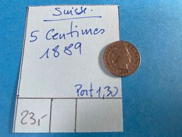 SUISSE : 5 CENTIMES 1889