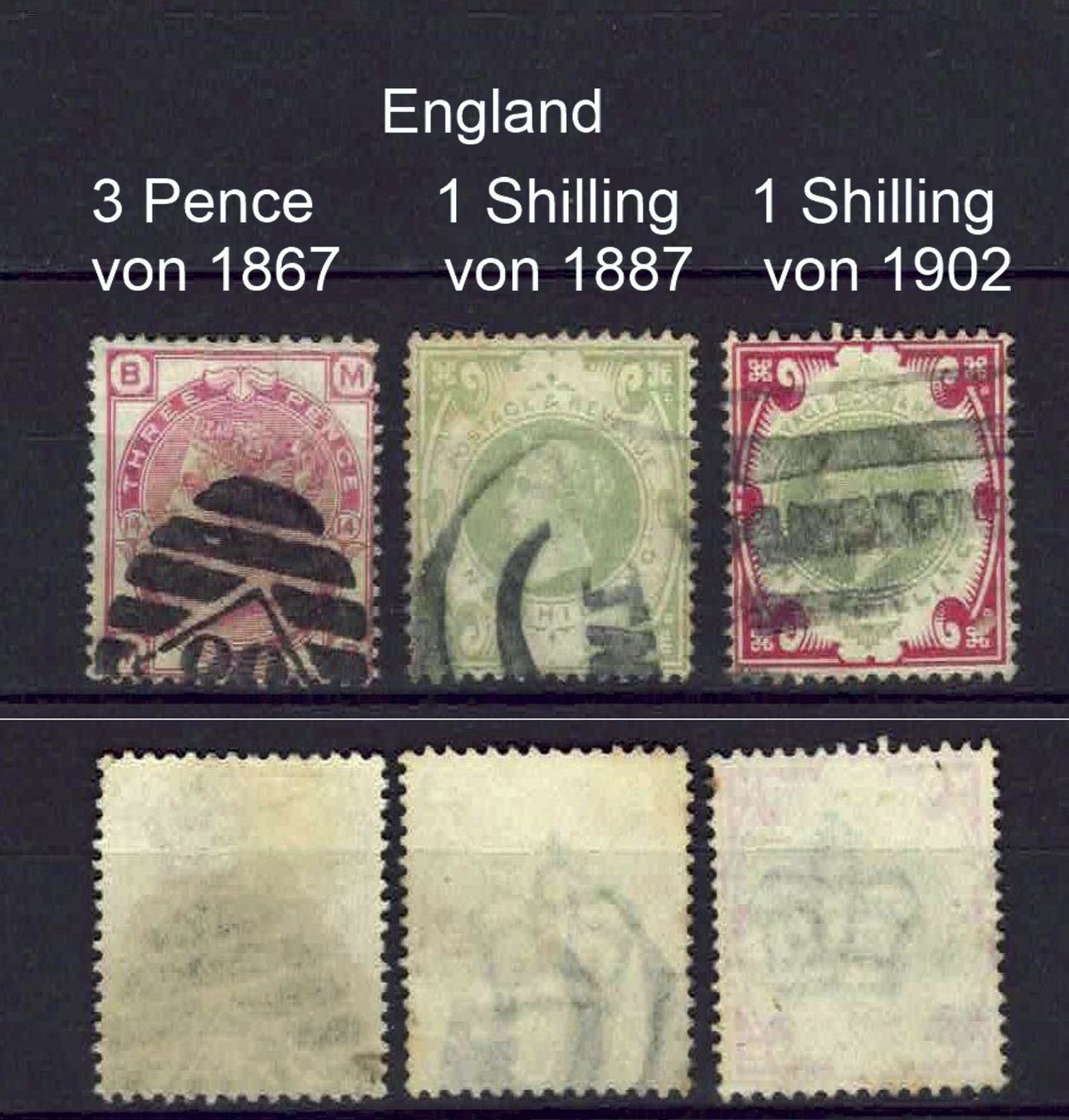 Alle Briefmarken: England 1867/1887 und 1902 gestempelt – Gebraucht aus Basel von Pfefferschootte