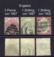 England 1867/1887 und 1902 gestempelt