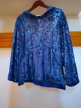 P.A.R.O.S.H Blaues Pailletten-Oberteil mit Kapuze, Grösse S