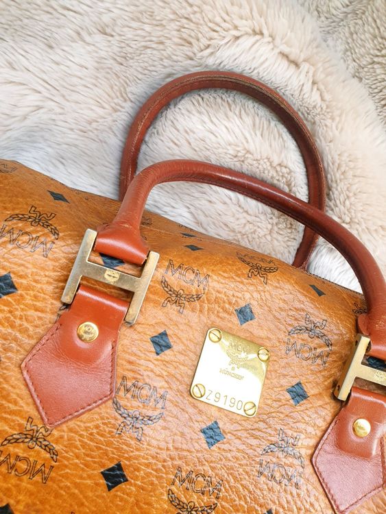 MCM BAG TASCHE BRAUN COGNAC UMHÄNGETASCHE LEDER BESATZ TOP