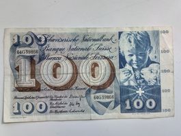 100 Schweizer Franken Banknoten von 1969 Nr.64G39866