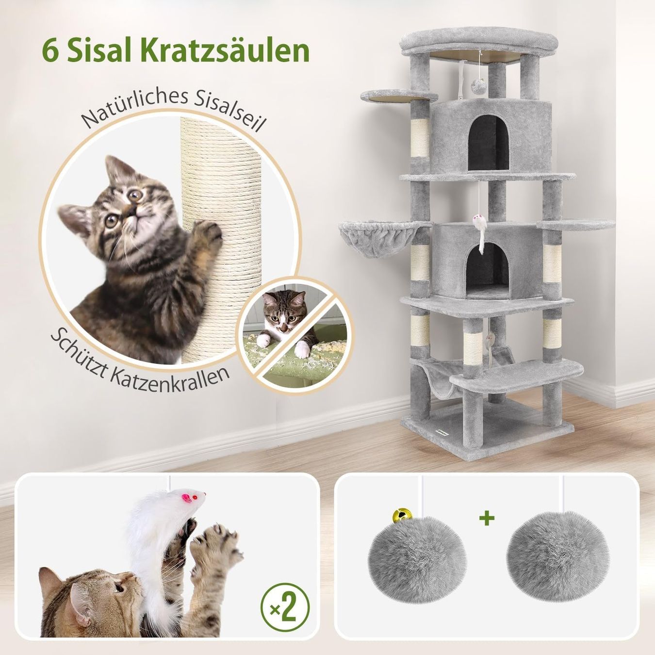 Tiragraffi: Kratzbaum Katzenbaum 167 cm Kletterbaum Katzenturm Grau – Nuovo e nell'imballaggio originale da Wittenbach venduto da VELARO 4