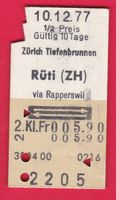 KARTON BILLETT,ZÜRICH-TIEFENBRUNNEN - RÜTI, 2.KLASSE, RETOUR