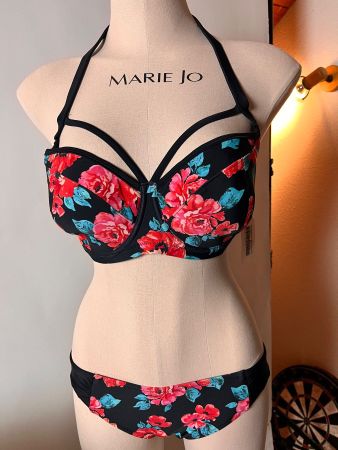 POUR MOI, Bikini, Grösse 70H (UK 32FF), Farbe Schwarz/Blumen