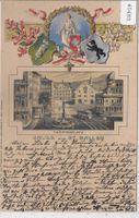 Gruss aus St. Gallen - Theaterplatz - Präge-Litho - UPU 1900