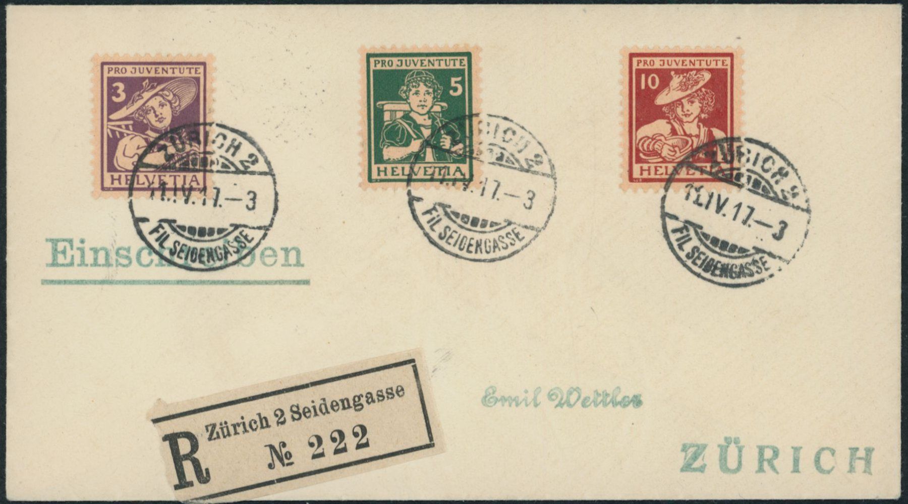 Alle Briefmarken: 1916 - Pro Juventute - R Satzbrief – Gebraucht aus Schindellegi von leecollect