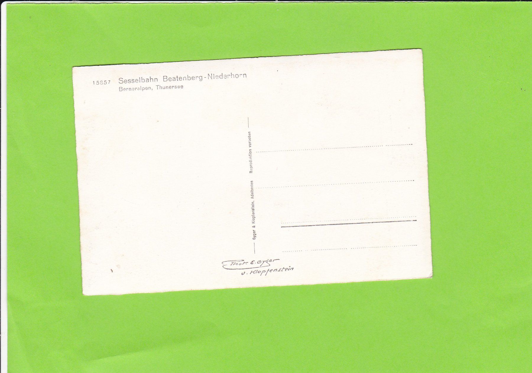 Cartoline postali: Sesselbahn Beatenberg-Niederhorn, E. Gyger – Usato da St. Peterzell venduto da neckertal 1