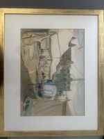Gerahmtes Aquarell Hafenlandschaft 72,5 × 60 cm