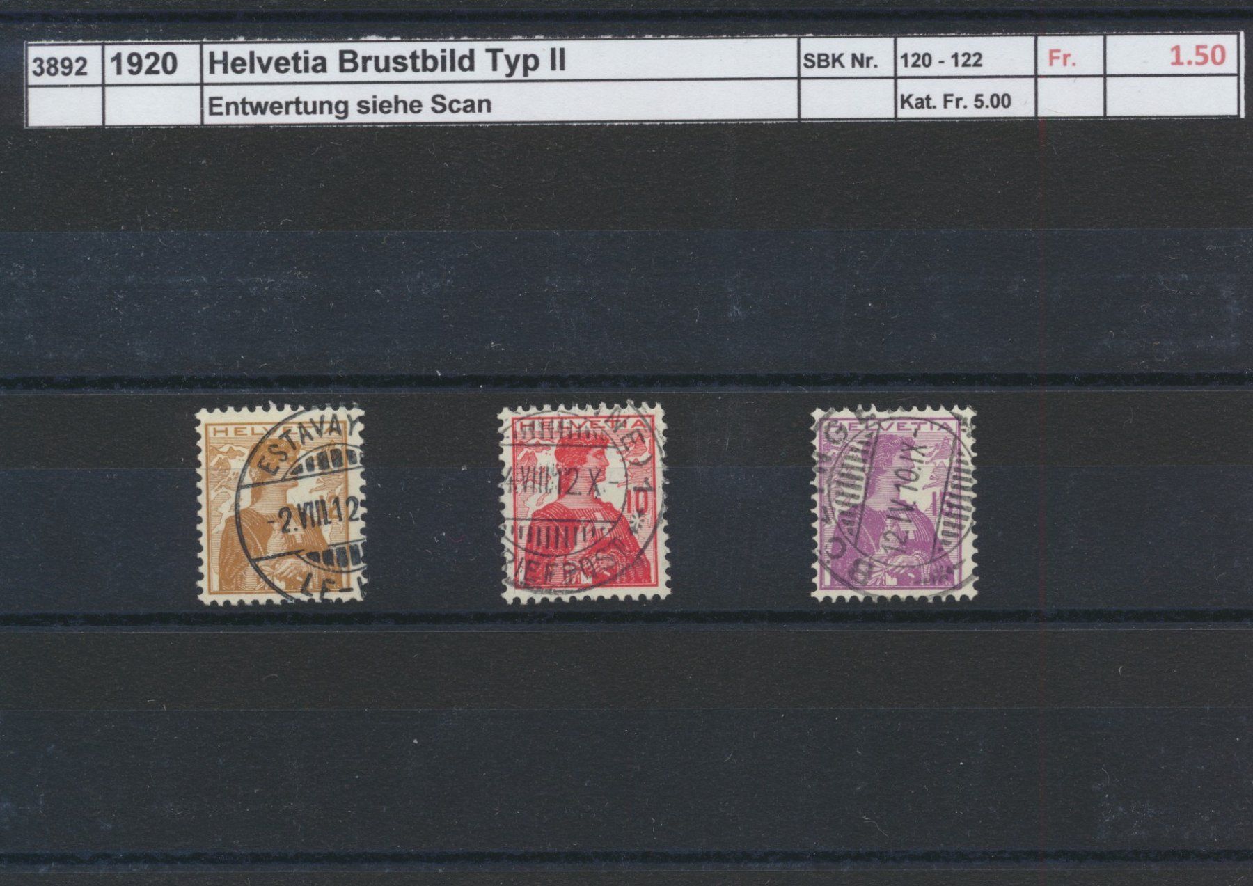 Tutti i francobolli: 1920 "Helvetia, Brustbild Typ II", gestempelt – Usato da Winterthur venduto da Zupogeru