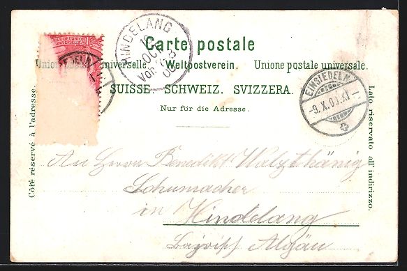 Cartoline postali: Litho Einsiedeln, Teilansicht, Kloster – Usato da Berlin venduto da bartko-reher 1