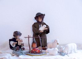 Schwarzenberger Krippenfiguren, Hirte, Hirtenjunge, 6 Schafe