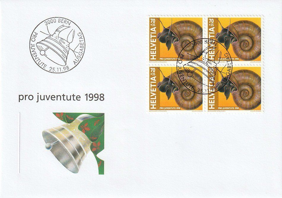 Alle Briefmarken: 4 FDC PJ-Viererblocksatz 1998, ab 1.- Fr. – Neu (gemäss Beschreibung) aus Zürich von 1BJM5 4