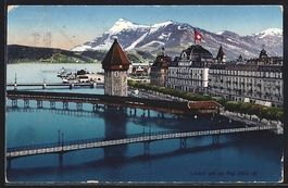 AK Luzern, Hotel und die Rigi, 1923