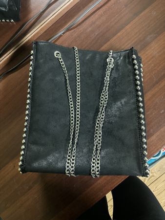 Zara Stylish Black Studded Shoulder Bag With Chain