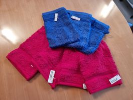 7 Stück Handschuhwaschlappen Frottee blau und rot, neu