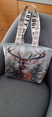 Tasche Hirschmotiv mit Lederboden handgemacht von Caro 