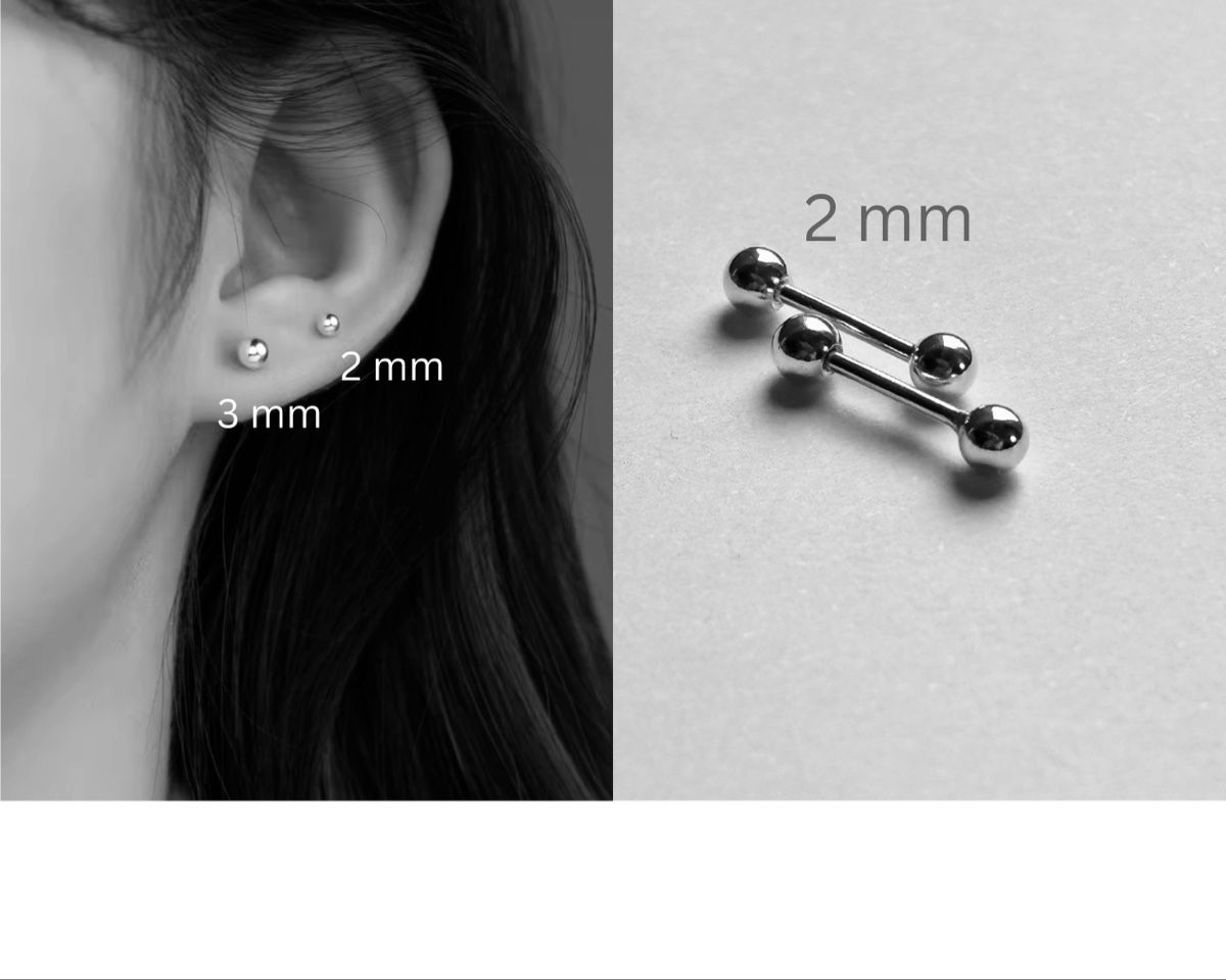 Orecchini pendenti & Orecchini a lobo: 925 Silver Double Ball studs. 2 mm size – Nuovo (secondo la descrizione) da Dübendorf venduto da S1973E 1