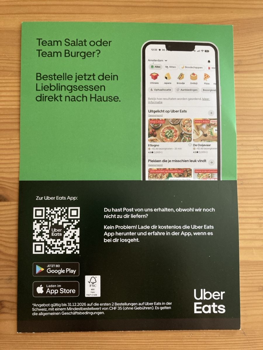 Gutscheine: Uber Eats Gutschein  – Neu (gemäss Beschreibung) aus Bubendorf von Alpenheidi 1
