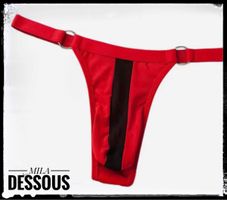 Herren Tanga rot schwarz mit Metallringen 🟡 1 Size 🟡