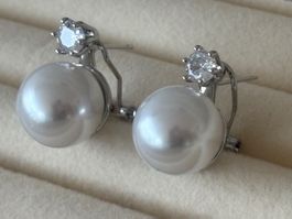 Luxus Elegante Ohrstecker  Kunstperlen weiss Farbe: Silber