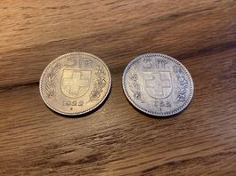 Silbermünzen 1922 Schweiz 2 Stück
