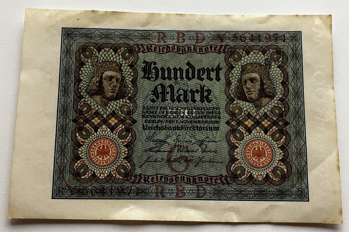 Banknoten: Deutschland 100 Mark 1920 – Gebraucht aus Algetshausen von Carrhard