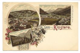Gruss aus Klosters (GR) 3 Dorfansichten  tolle Litho um 1900