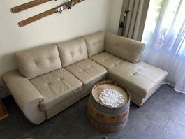Echtleder Ecksofa (Bettfunktion & Stauraum)