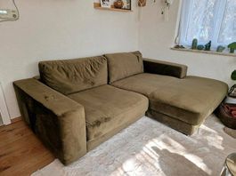 DELIFE Ecksofa Cubico Samt Olive Recamiere RECHTS 250x190cm