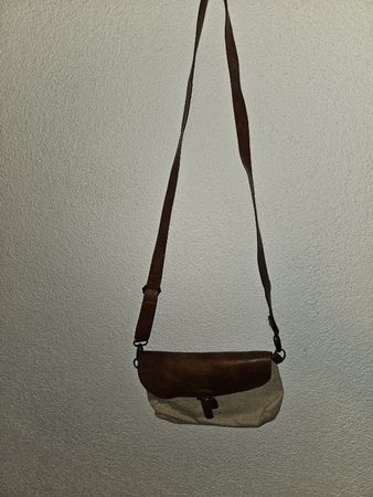 Sac à bandoulière en toile et cuir marron clair