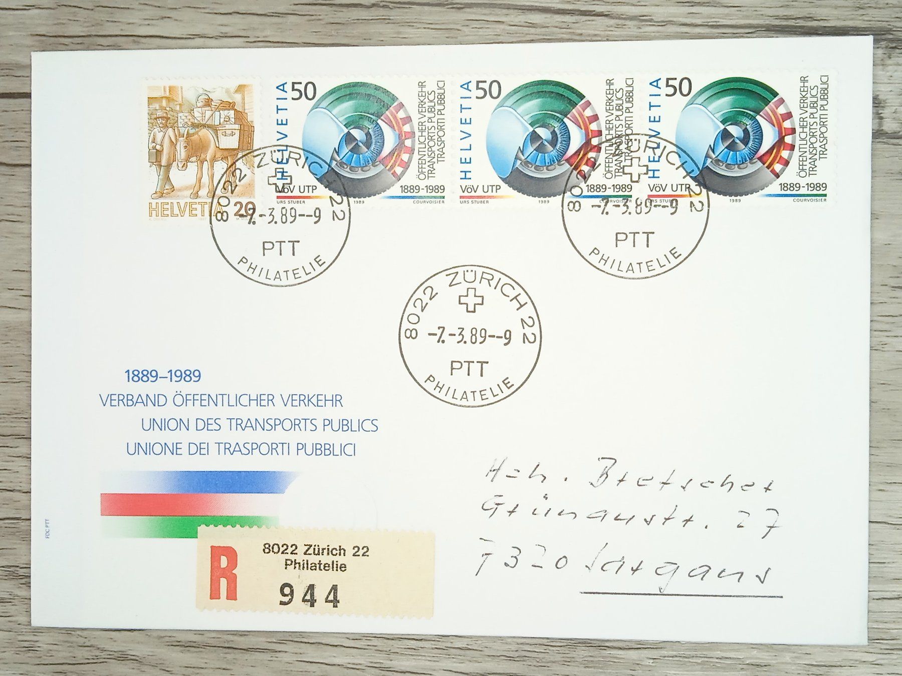 Tutti i francobolli: TR17 Enveloppe + Timbre Suisse 1989 – Usato da Cousset venduto da Patrick_Collections