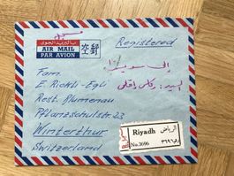 Riad 1952, Flugpostbeleg nach Winterthur (Saudi-Arabien)