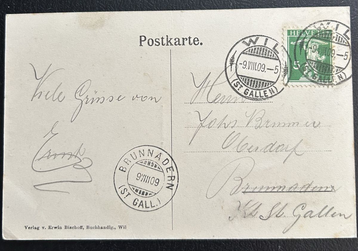 Cartoline postali: Gruss aus Wil 1909 – Usato da Horw venduto da Tellbub 1