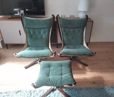 2x Sessel mit Fusshocker von Vatne Møbler, Made in Norway, 