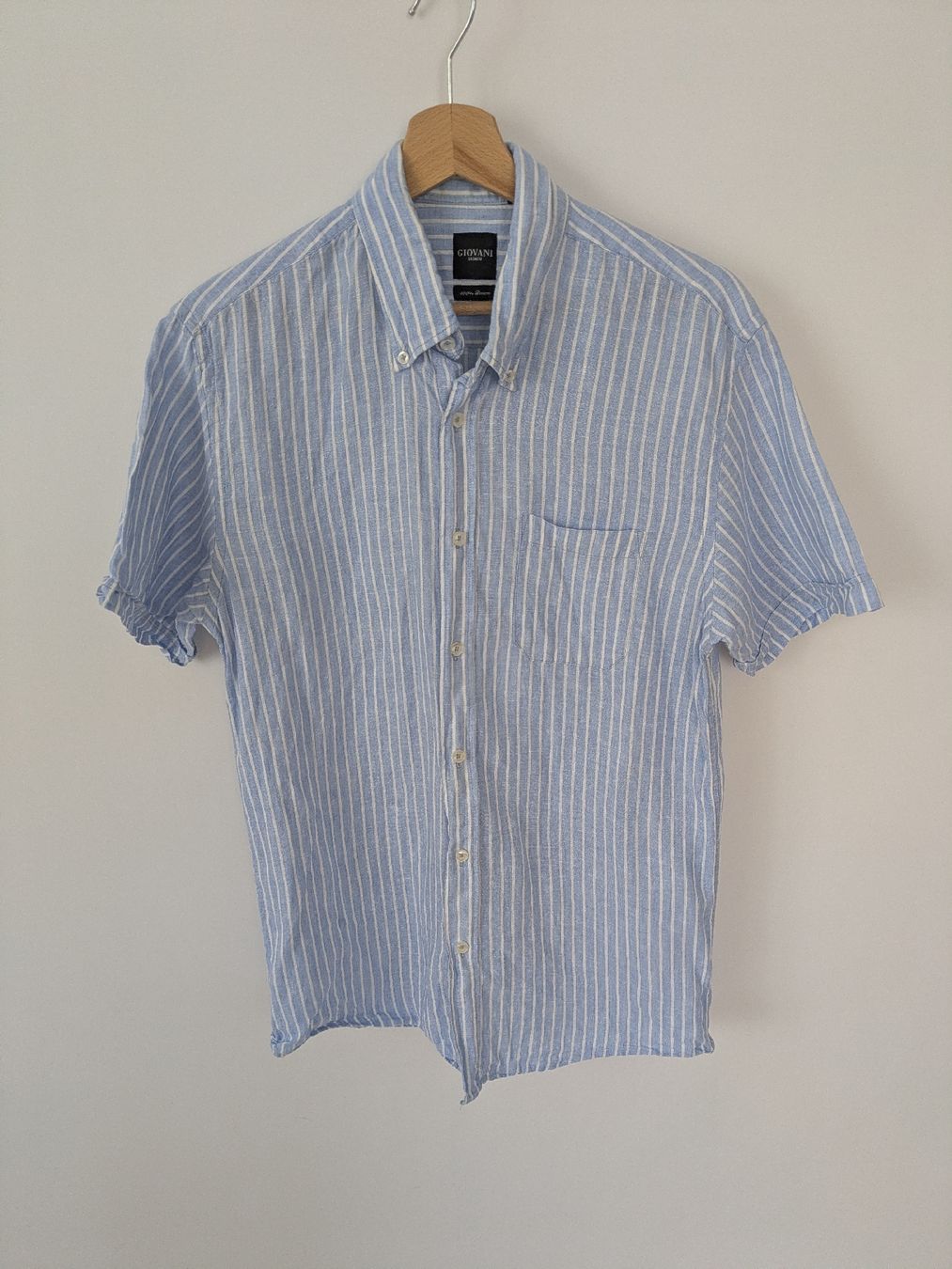 Camicie: Herren Hemd GIOVANI 100% Leinen hellblau gestreift Gr. S/M – Usato da Rorschach venduto da joh_v2y2