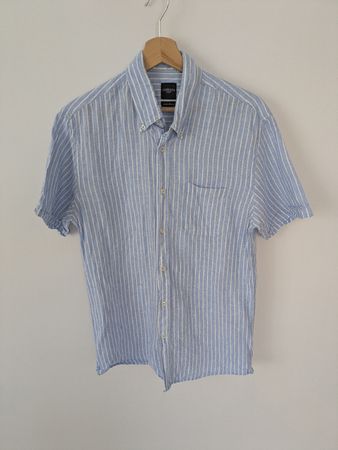 Herren Hemd GIOVANI 100% Leinen hellblau gestreift Gr. S/M