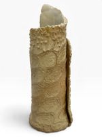 Vase sculptural céramique d’art beige organique & brutaliste