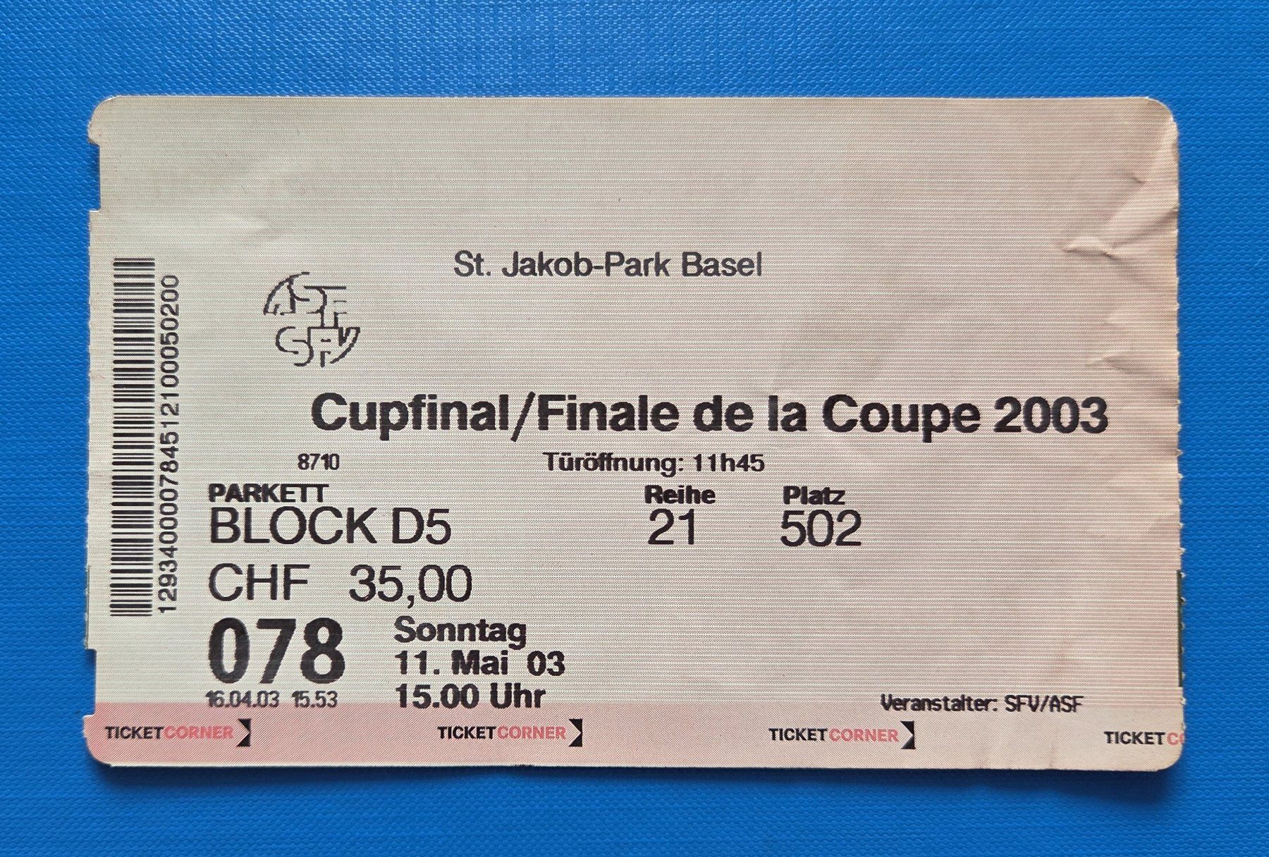 Tickets: Ticket Cupfinal 2003, FC Basel - Neuchâtel Xamax – Gebraucht aus Basel von Falconis