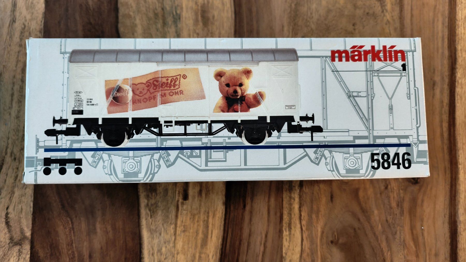 Märklin Modellini di ferrovie: Märklin 5846 Gedeckter Güterwagen Steiff – Usato da Fischbach LU venduto da Winnibaer