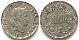 Schweiz EIDGENOSSENSCHAFT 10 Rappen 1940 Ku-Ni