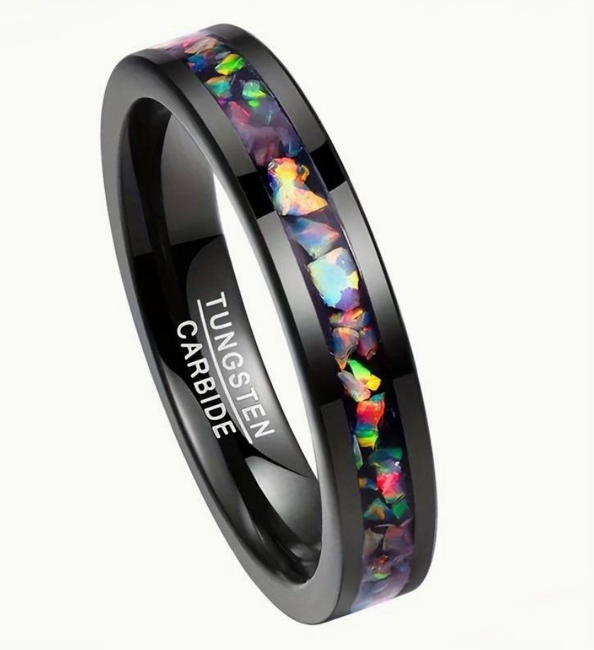 Anelli: Tungsten Carbide Wolfram Ring Size 7, mit Opalsplittern – Nuovo (secondo la descrizione) da Schwanden GL venduto da UHRKNALL