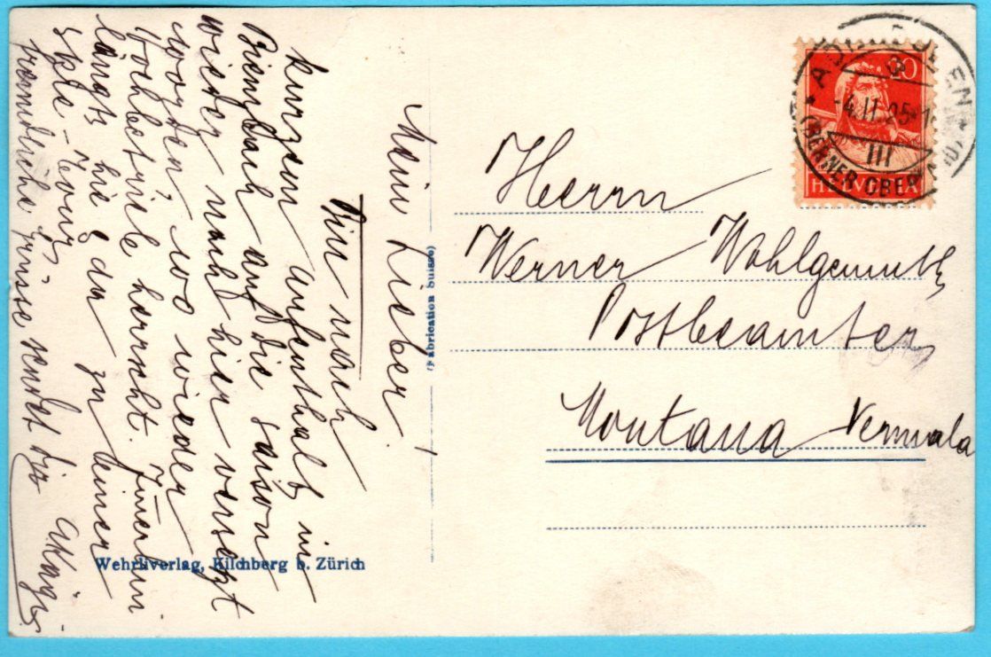 Cartoline postali: Adelboden mit Lohner und Bonderspitz 1925 – Usato da Zürich venduto da Sion2006 1