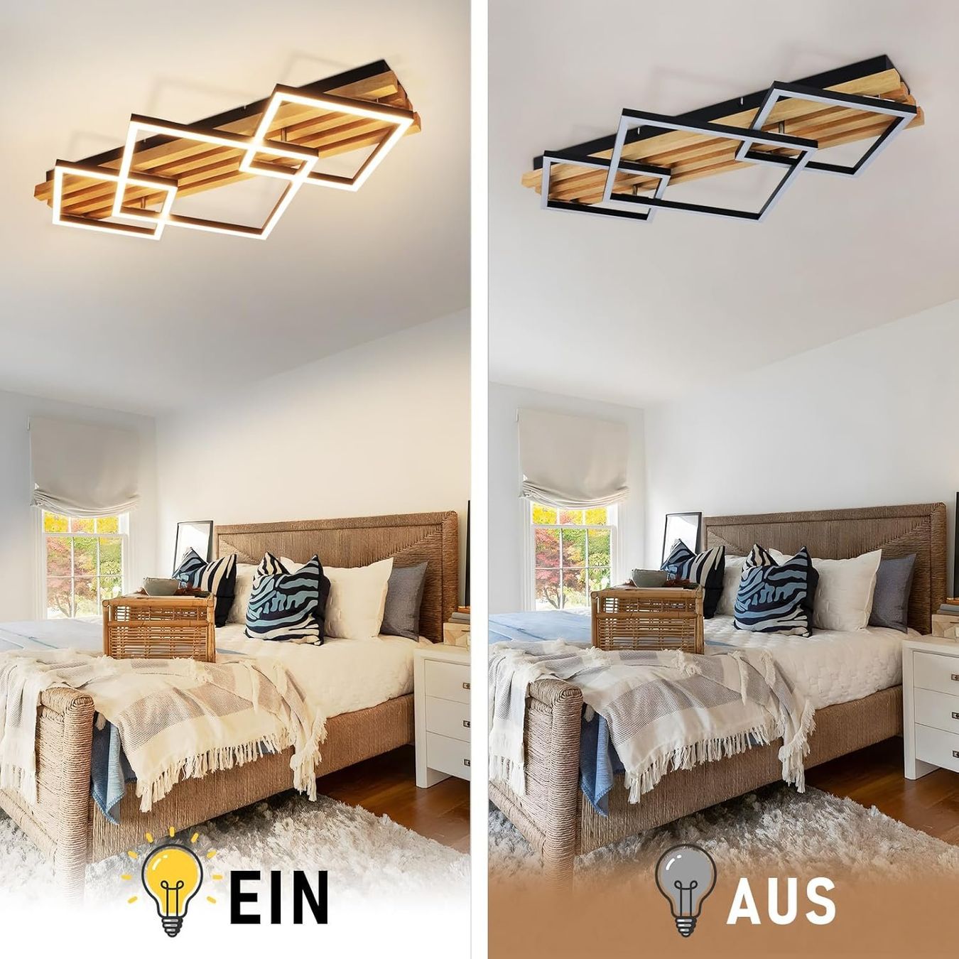 Lampadari & plafoniere: LED Deckenleuchte Holz 70cm Dimmbar 46W Schwarz Eckig – Nuovo e nell'imballaggio originale da Schaffhausen venduto da tra_6j5m 5