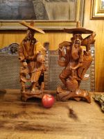 Paar chinesische Holzfiguren Fischer geschnitzt 40 cm