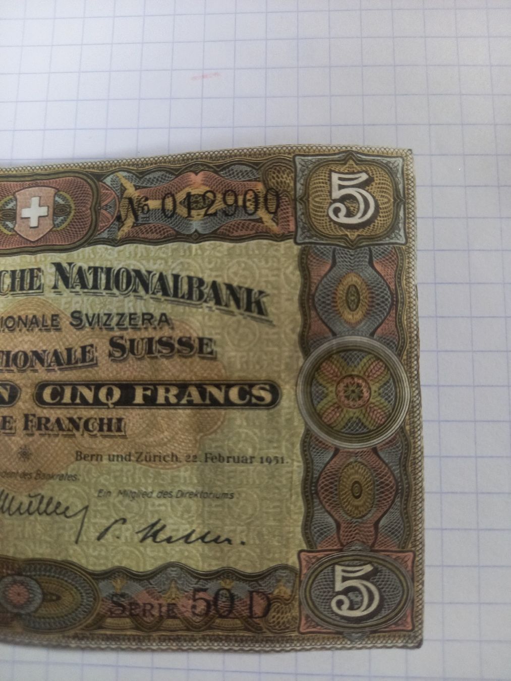 Banconote: Banconota 5 fr 1951 – Usato da Minusio venduto da epp_cty9 1